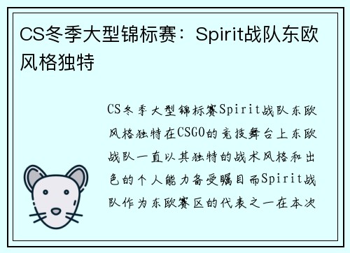 CS冬季大型锦标赛：Spirit战队东欧风格独特